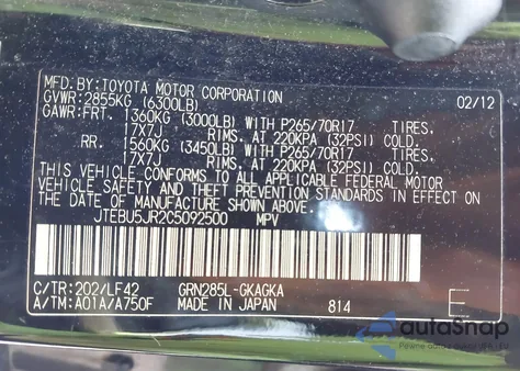 2012 Toyota 4Runner Sr5 from USA, damaged, VIN JTEBU5JR2C5092500